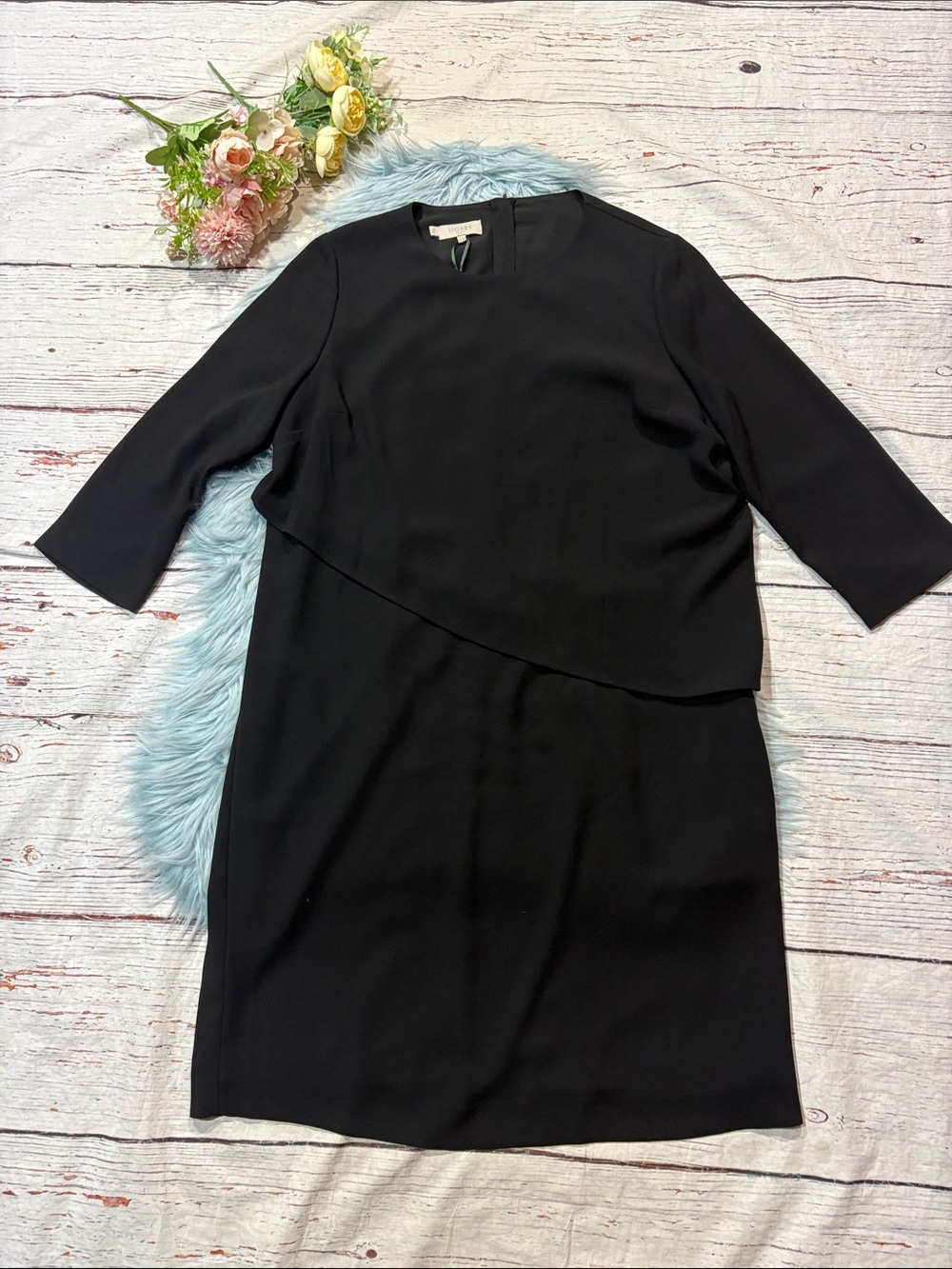 HOBBS CAROLE Layered Overlay Black Minimalist DRESS - Picture 2 of 9